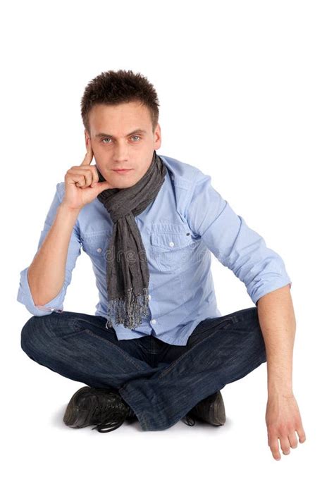 Thoughtful Man Sitting With Legs Crossed Stock Photo Image Of Cool