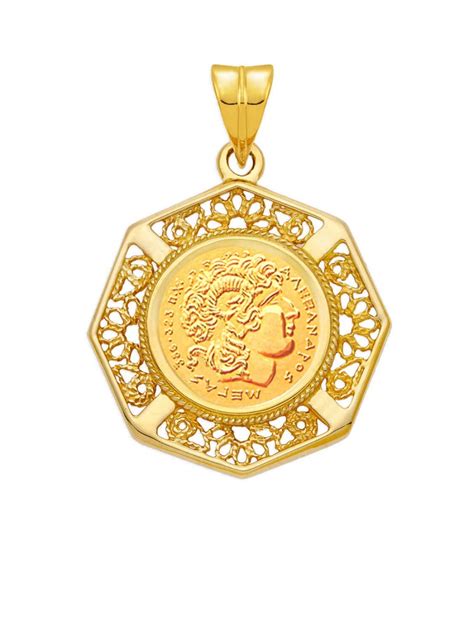 Alexander The Great Filigree Coin Pendant In 14k Gold Size Small