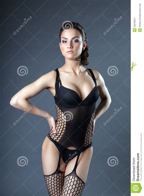 Passionate Brunette Posing In Erotic Lingerie Stock Image