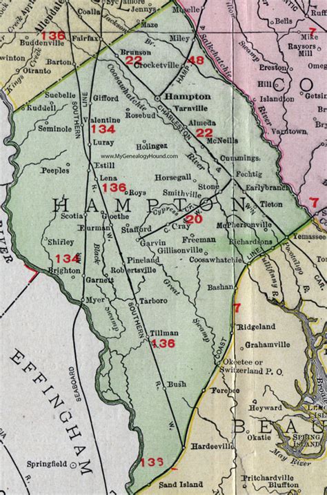 Hampton County South Carolina 1911 Map Rand Mcnally Hampton City