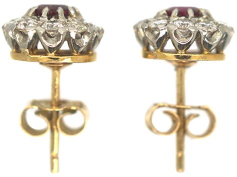 Art Deco 18ct White Gold Ruby And Diamond Cluster Earrings 509p The
