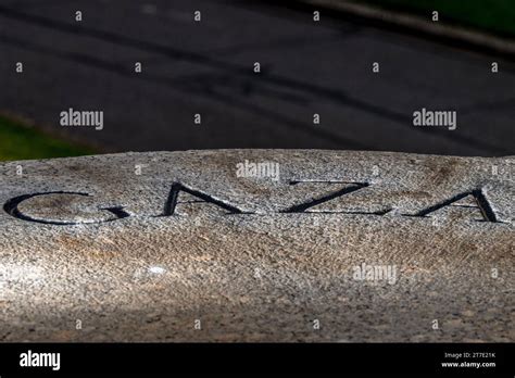 The word Gaza is illuminated at the Shrine of Remembrance, a memorial