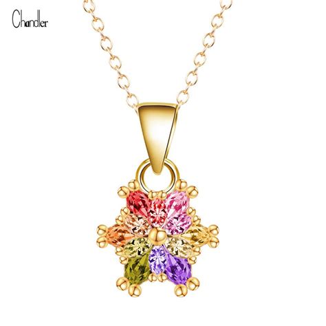 Plated Multicolor Crystal Flower Pendant And Necklaces Wedding Jewelry