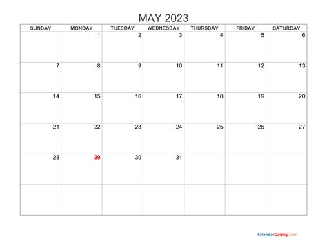 May 2023 Blank Calendar Template