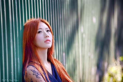 Hd Wallpaper Asian Women Redhead Long Hair Auburn Hair Looking
