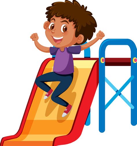Happy Boy With Slide Playground In Cartoon Style 7092272 Vector Art At