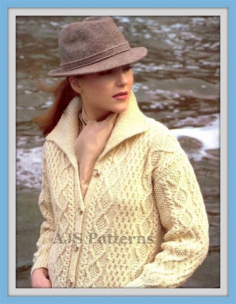 pdf knitting pattern ladies cabled aran jacket cardigan coat etsy pdf knitting pattern