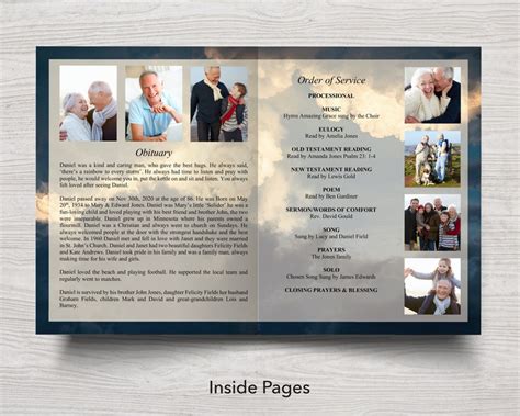 11 X 17 Funeral Program Template For Men Obituary Template Etsy