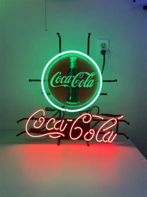 Vintage Coca Cola Coke Bottle Blue Neon Light Button Sign Working Guc