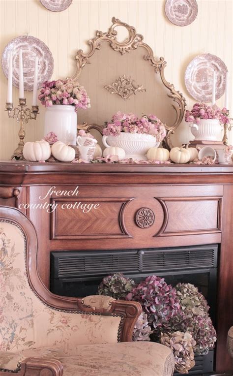 A Romantic Look For An Autumn Mantel Pinks Whites Browns And Aged
