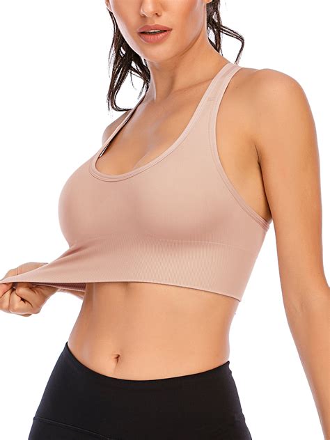 Dodoing Women S Medium Support Yoga Bra Seamless Racerback Bra With Removable Cups Orkout Yoga
