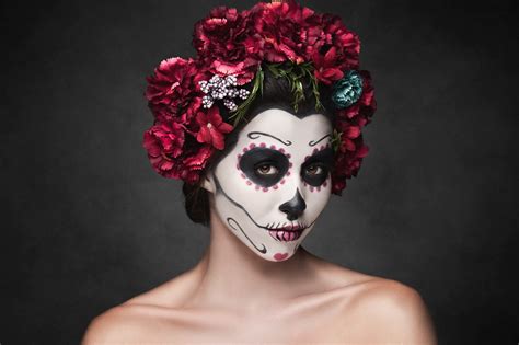 Wallpaper Dia De Los Muertos Portrait Bare Shoulders Makeup Skull