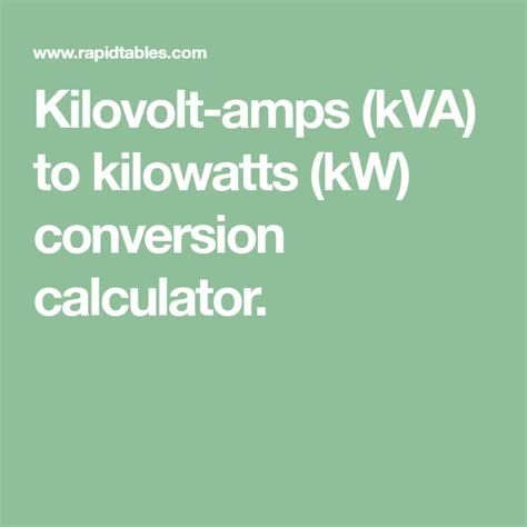 Kilovolt Amps Kva To Kilowatts Kw Conversion Calculator