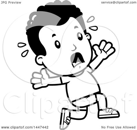 Clipart Of A Retro Black And White African American Boy In Shorts
