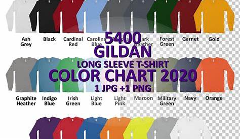 Color Chart GILDAN 5400 Long Sleeve Adult T-Shirt JPG PNG | Etsy