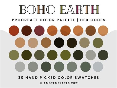 Earth Toned Boho Hues Procreate Color Palette Color Swatches Etsy