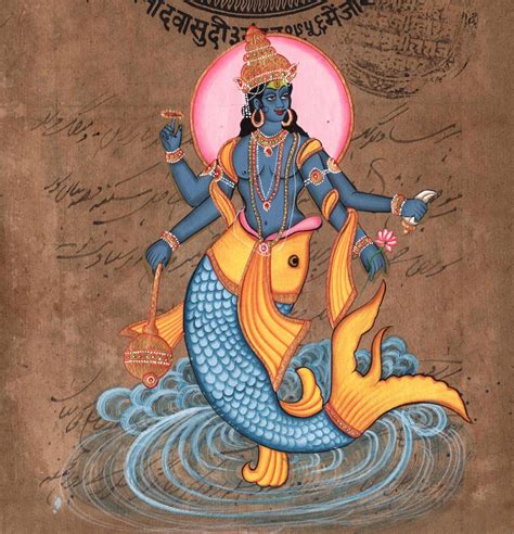 Vishnu Matsya Painting Handmade Hindu God Fish Incarnation Avatar
