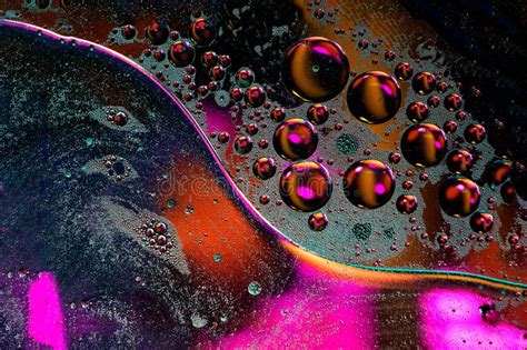 Oil Drops On A Water Surface Abstract Background Art Bubble Stock