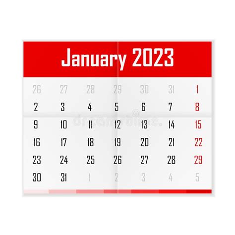 Calendar January 2023 Stock Vector Illustration Of Week 256216079
