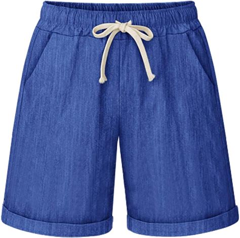 Fuwenni Women S Casual Elastic Waist Shorts Comfy Cotton Bermuda Shorts With Drawstring Amazon