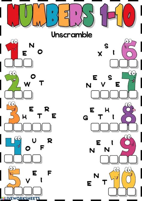 Numbers 1 10 Unscramble Interactive Worksheet Actividades De