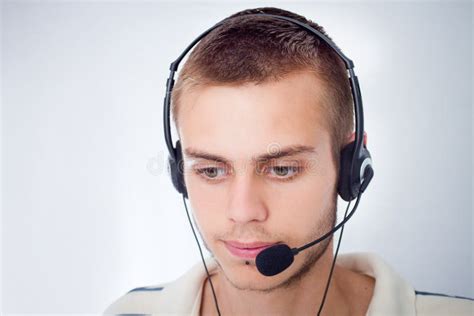 Young Man Talking On Headset Stock Image Image Of Headset Headphone