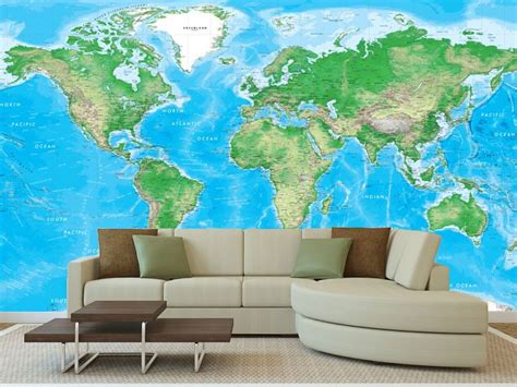 Detailed World Physical Map Mural Map Murals Map Wall Mural World