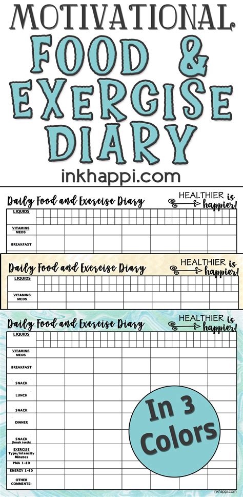 Motivational Food And Exercise Diary Free Printable Inkhappi