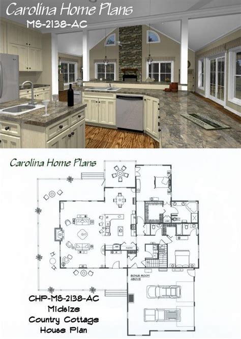 midsize country cottage house plan  open floor plan
