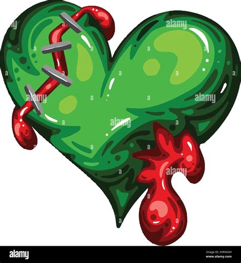 Green Dead Zombie Heart Cartoon Illustration With Blood And For
