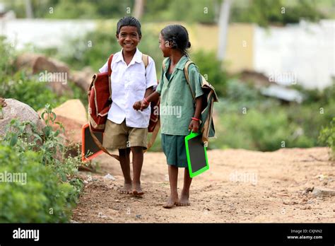 Indian School Children Going To School Andhra Pradesh South India Stock