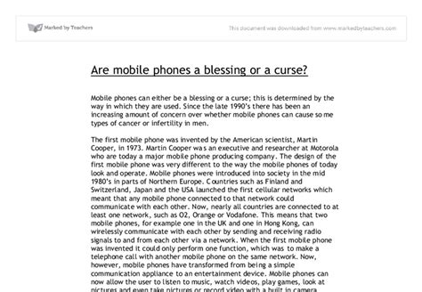 Are Mobile Phones A Blessing Or A Curse Gcse English Marked By