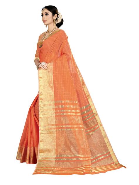 orange woven kanchipuram silk saree with blouse jhabroo 3192322