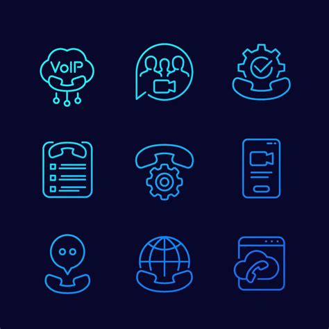 Voip Telephony Video Call And Roaming Line Icons 8450389 Vector Art At