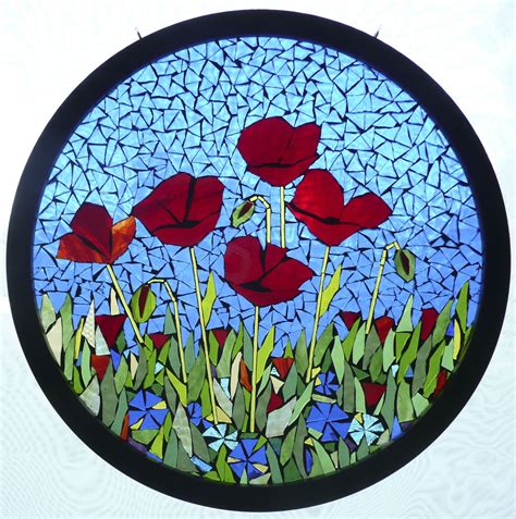 Red Poppies Stained Glass On Glass With Images Window Art Mosaic Flowers Mirror Stained