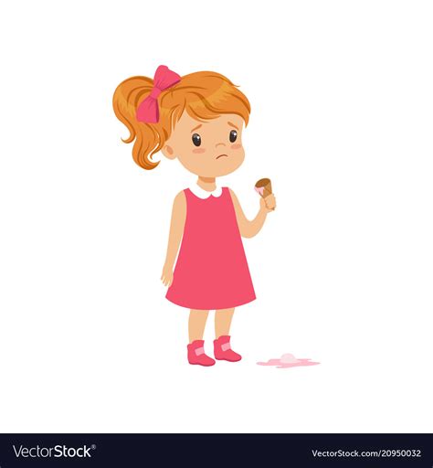 Girl Feeling Unhappy With Ice Cream Drop Vector Image