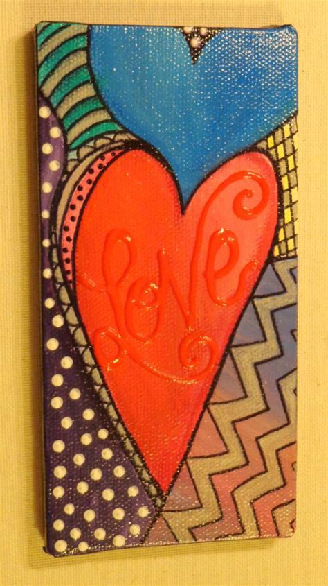 Abstract Heart Love Painting On Canvas 6x3in Valentines
