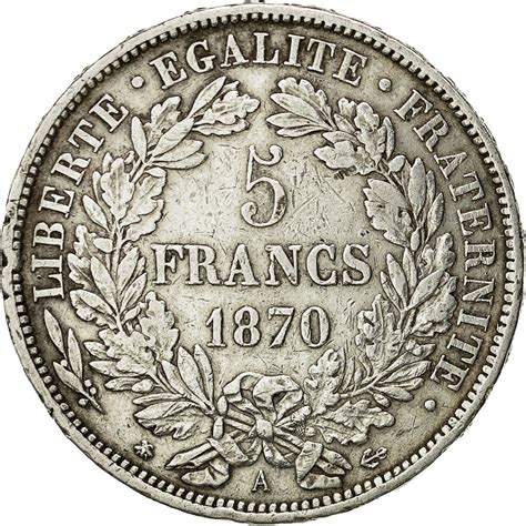 454184 Monnaie France Cérès 5 Francs 1870 Paris Tb Argent Km