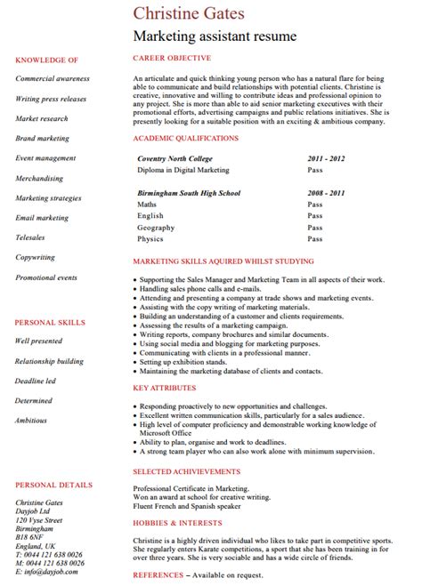 In this section, we will provide a general description of the main types of resumes, which type is most suitable for specific people and their. Marketing assistant CV | Marketing resume, Cv examples ...