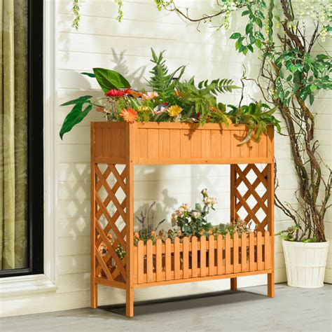 2 Tier Raised Garden Bed Elevated Wood Planter Box For Vegetable Flower