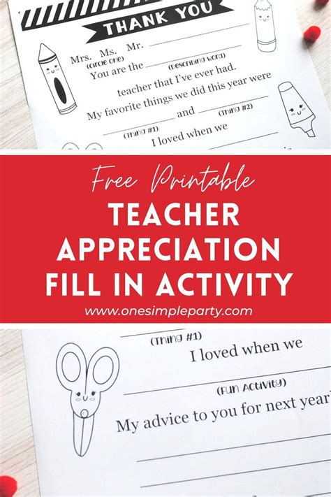 Free Printable Teacher Appreciation Fill In Activity Teacher