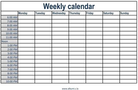 Monday Friday Blank Weekly Schedule Calendar Template Printable