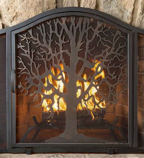 Small Tree Of Life Metal Fireplace Fire Screen With Door
