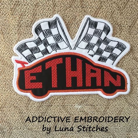 Race Car Checkered Flag Personalized Iron On Patch Embroidered Etsy