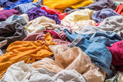 Pile Used Clothes Light Background Second Hand Recycling Stock Photos