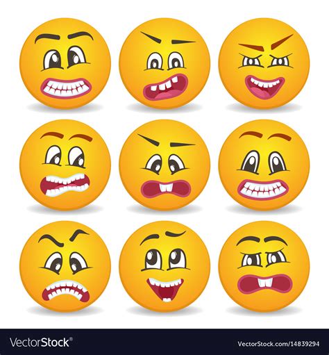 Smiley Faces With Different Facial Expressions Set