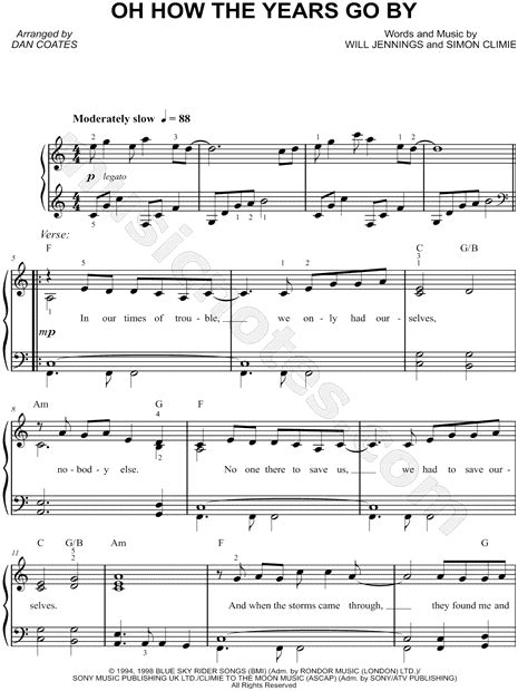 Vanessa Williams Oh How The Years Go By Sheet Music Easy Piano In C Major Download And Print