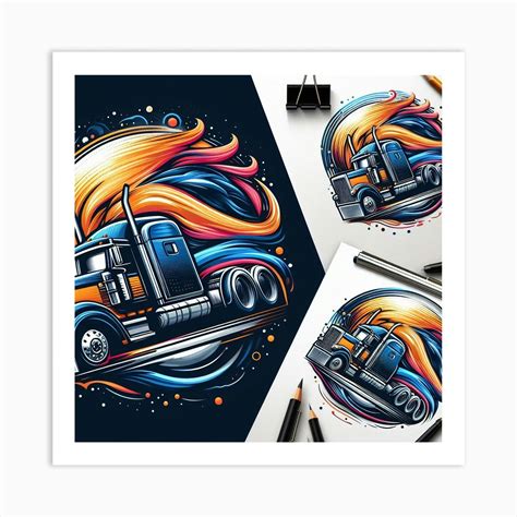 Semi Truck Illustration Art Print by MikeVellond - Fy