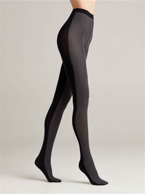 Womens Tights With A Two Tone Pattern Duet Lycra Graphite Color