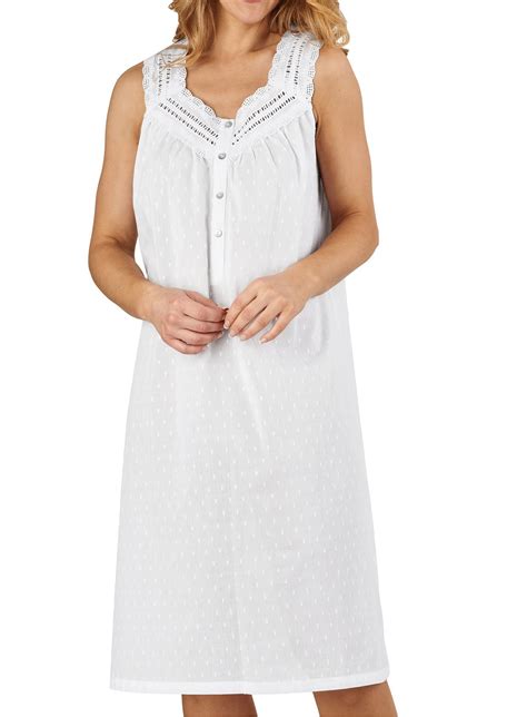 Nightdress Slenderella 100 Cotton Womens Dobby Dot Sleeveless Nightgown Nighty Ebay